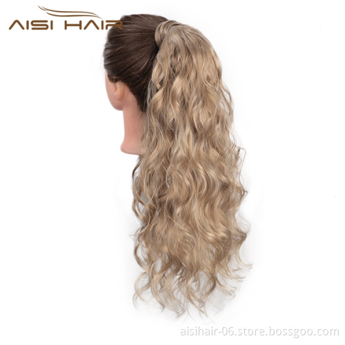 Aisi Hair Wholesale Long Wavy Wrap Around Ponytail Hairpieces Long Body Wave Brown Synthetic Ponytails Hair Extensions For Women